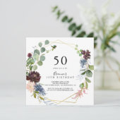 Invitation Bourgogne Gold Geometry 50e fête d'anniversaire (Debout devant)