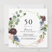 Invitation Bourgogne Gold Geometry 50e fête d'anniversaire (Devant)