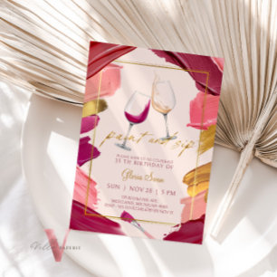 Invitation Bourgogne Gold Paint and Sip Anniversaire Invitati