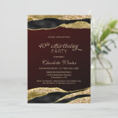 Invitation Bourgogne Gold Parties scintillant 40e fête d'anni (Debout devant)