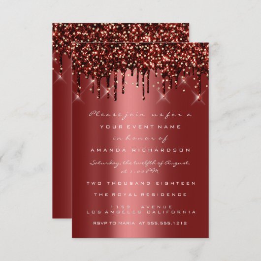 Invitation Bourgogne Gold Parties scintillant Drips Bridal Sw (Devant / Derrière)