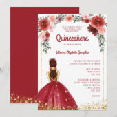 Invitation Bourgogne Gold Parties scintillant Floral Princess (Devant / Derrière)