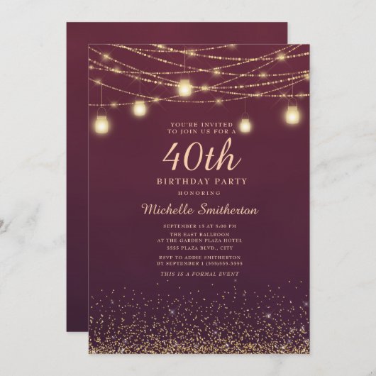 Invitation Bourgogne Gold Parties scintillant Lights Formal 4 (Devant / Derrière)