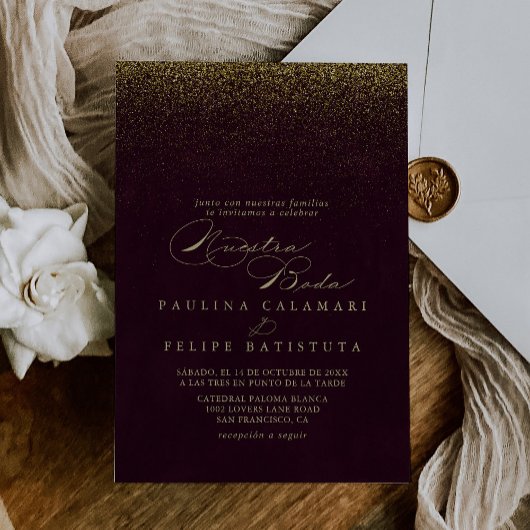 Invitation Bourgogne Gold Parties scintillant Nuestra Boda Ma