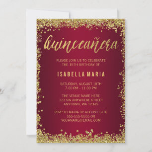 Invitation Bourgogne Gold Parties scintillant Quinceanera 15e