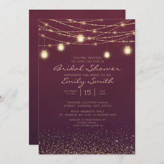 Invitation Bourgogne Gold Parties scintillant String Fête des (Devant / Derrière)