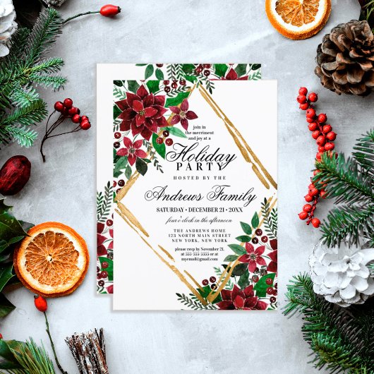 Invitation Bourgogne Gold Poinsettia Floral Fête