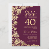 Invitation Bourgogne Gold Roses Surprise 40e anniversaire (Devant)