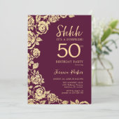 Invitation Bourgogne Gold Roses surprise 50e anniversaire (Debout devant)