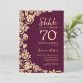 Invitation Bourgogne Gold Roses Surprise 70e anniversaire (Debout devant)