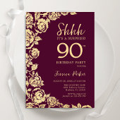 Invitation Bourgogne Gold Roses Surprise 90e anniversaire