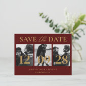 Invitation Bourgogne & Gold Script Wedding Enregistrer La Dat (Debout devant)