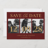 Invitation Bourgogne & Gold Script Wedding Enregistrer La Dat (Devant)
