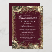 Invitation Bourgogne & Gold Sparkle Parties scintillant Quinc (Devant / Derrière)