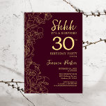 Invitation Bourgogne Gold Surprise 30e anniversaire<br><div class="desc">Bourgogne Gold Surprise 30e Anniversaire Invitation. Le minimaliste marron design féminin moderne comporte des accents botaniques et des caractères typographiques. Carte invitation florale simple parfaite pour une célébration anniversaire surprise femme élégante.</div>