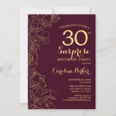 Invitation Bourgogne Gold Surprise 30e fête d'anniversaire (Devant)