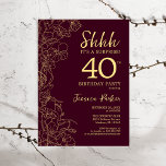 Invitation Bourgogne Gold Surprise 40e anniversaire<br><div class="desc">Bourgogne Gold Surprise 40e anniversaire Invitation. Le minimaliste marron design féminin moderne comporte des accents botaniques et des caractères typographiques. Carte invitation florale simple parfaite pour une célébration anniversaire surprise femme élégante.</div>