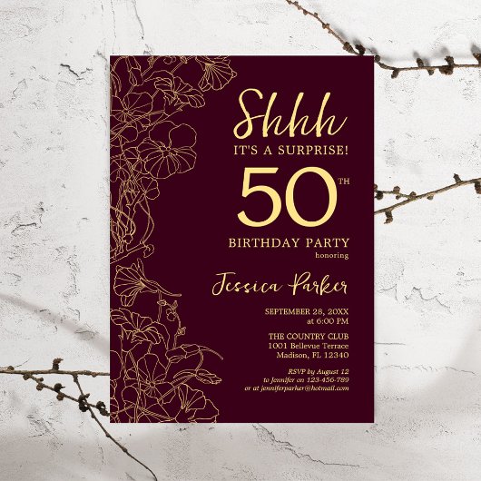 Invitation Bourgogne Gold Surprise 50e anniversaire