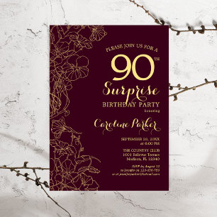 Invitation Bourgogne Gold Surprise 90e fête d'anniversaire