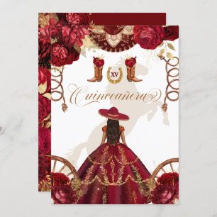 Invitation Bourgogne Gold Western Charro Quinceañera 2 faces