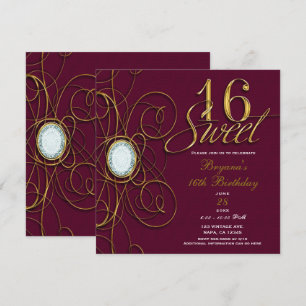 Invitation Bourgogne Grenat Or Diamant Douze Ans Anniversaire