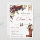 Invitation Bourgogne Hiver Floral Ouest Charro Quinceanera (Devant)