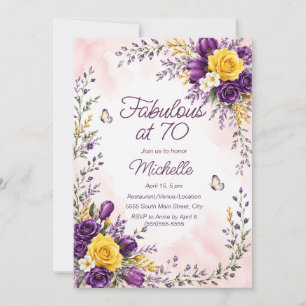 Invitation Bourgogne Jaune Floral Fabuleux 70 Ans Anniversair