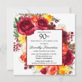 Invitation Bourgogne jaune orange floral 90e anniversaire Inv (Devant)