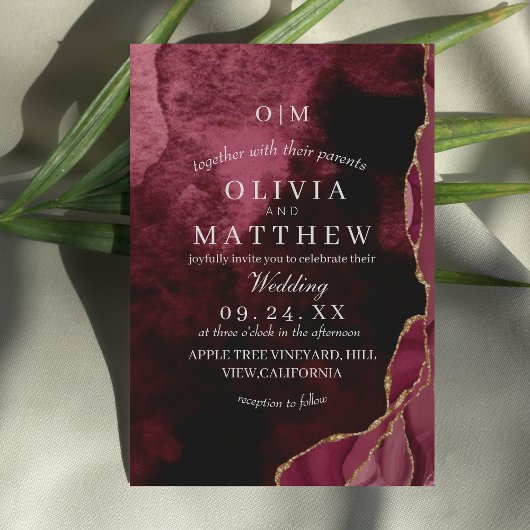 Invitation Bourgogne Mariage Agate & Gold Royal Mariage Bordo
