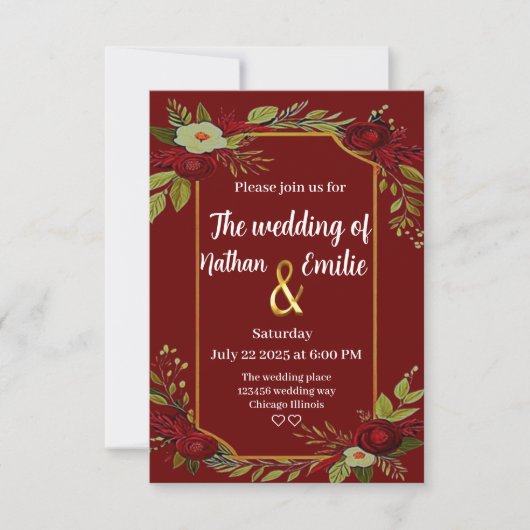 Invitation Bourgogne mariage de fleurs rustiques (Devant)