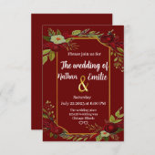 Invitation Bourgogne mariage de fleurs rustiques (Devant / Derrière)