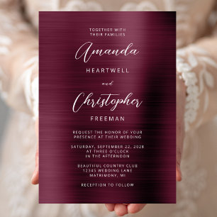 Invitation Bourgogne Mariage Écriture Métal Brossé