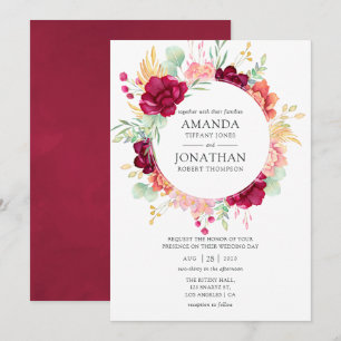 Invitation Bourgogne - Mariage Floral Marsala et Rose