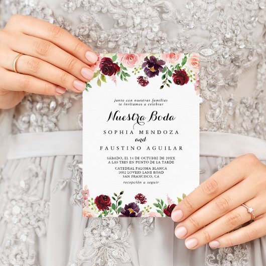 Invitation Bourgogne Mariage Floral Nuestra Boda