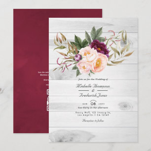 Invitation Bourgogne - Mariage Floral Rustique au Marsala et 