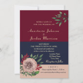 Invitation Bourgogne Mariage Floral tout en un (Devant)