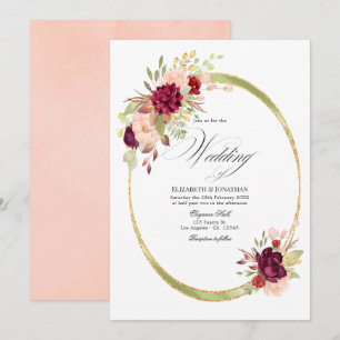Invitation Bourgogne - Mariage Géométrique Marsala et Blush