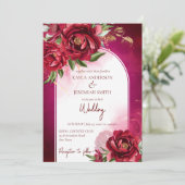 Invitation Bourgogne mariage marron fleurs arche moderne (Debout devant)