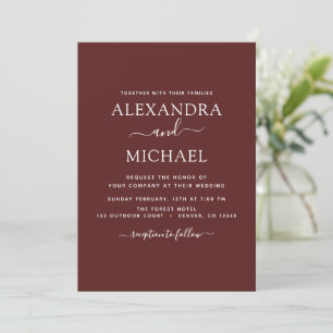 Invitation Bourgogne Mariage romantique Typographie moderne