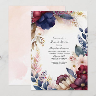 Invitation Bourgogne, Marine, Blush Boho Fête des mariées flo