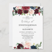 Invitation Bourgogne & Marine, Blush Pink Floral Mariage 2 In (Devant)