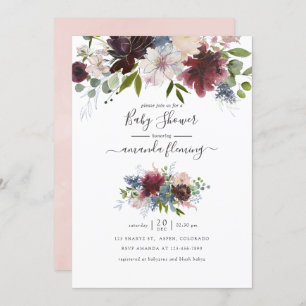 Invitation Bourgogne, Marine et Blush Baby shower floral