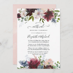 Invitation Bourgogne, Marine et Blush Floral Mariage virtuel