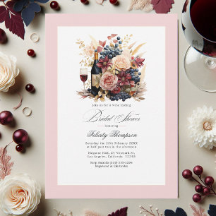Invitation Bourgogne, Marine et Blush Floral Wine Fête des ma