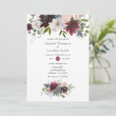 Invitation Bourgogne, marine et Mariage floral rose pâle (Debout devant)