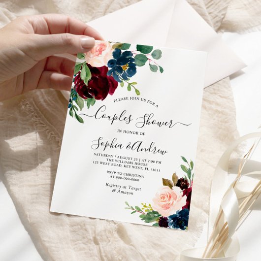 Invitation Bourgogne & Marine Floral Couples Showings Invitat