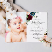 Invitation Bourgogne & Marine Floral Photo Dedication Invitat