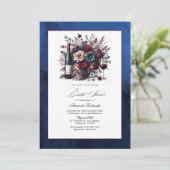 Invitation Bourgogne & Marine Floral Vin à thème Fête des mar (Debout devant)