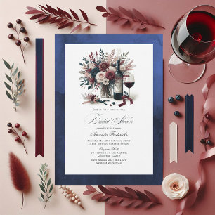 Invitation Bourgogne & Marine Floral Vin Boho Fête des mariée