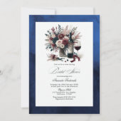 Invitation Bourgogne & Marine Floral Vin Boho Fête des mariée (Devant)